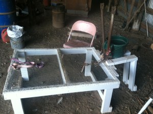 Here is the milking table with chair and trash bucket.